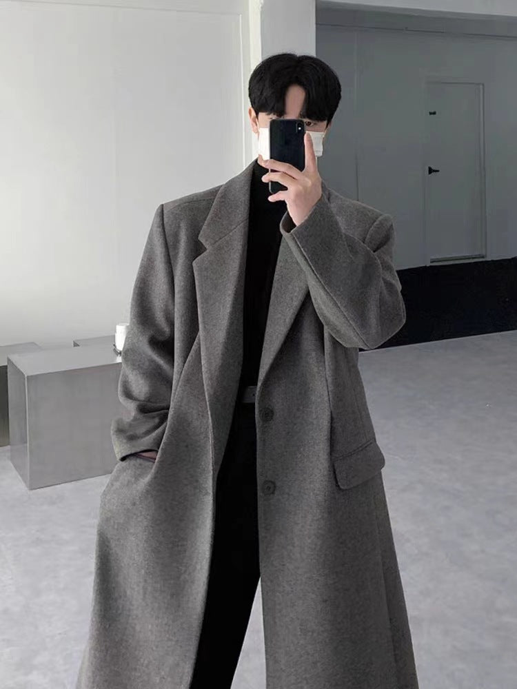 Men’s Woolen Knee-Length Coat Autumn Winter British Korean Style