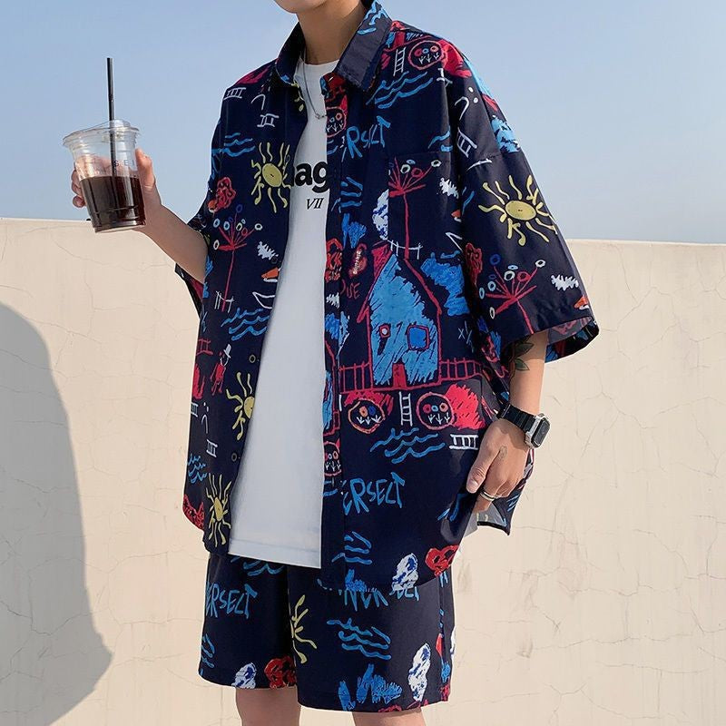 Men’s Waffle Sports Set – Loose Fit Two-Piece Outfit