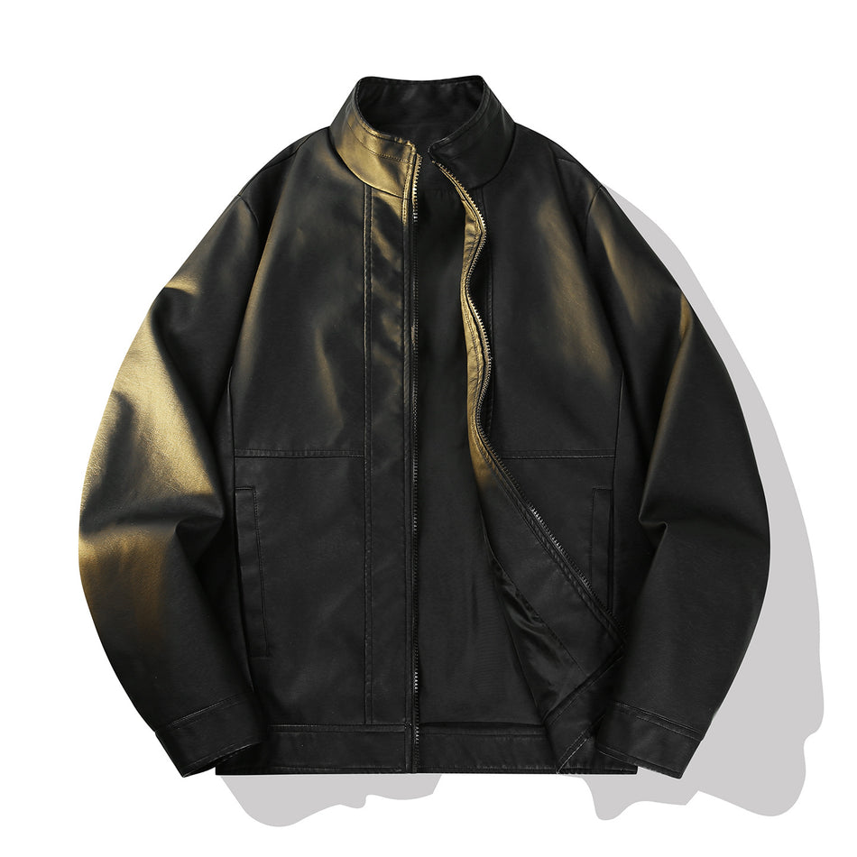 2025 Men’s Leather Jacket | Stand Collar Loose Casual Couple Style