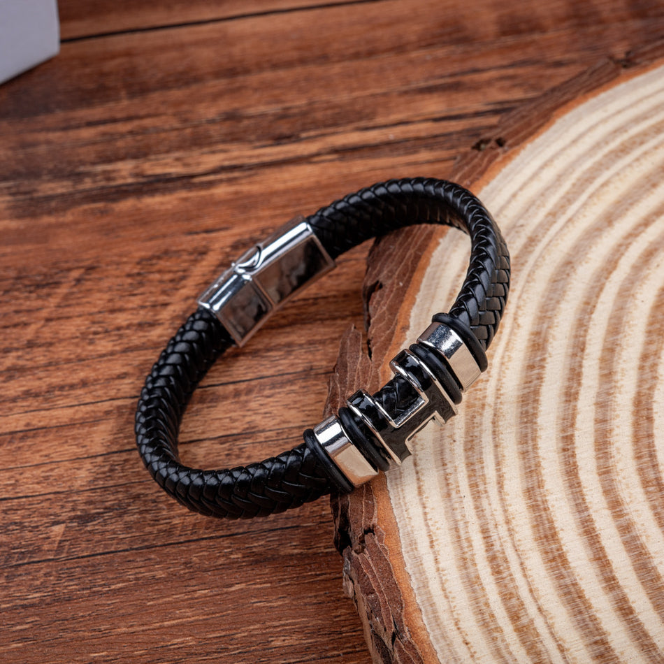 Men’s H Letter PU Bracelet – Magnetic Clasp Fashion