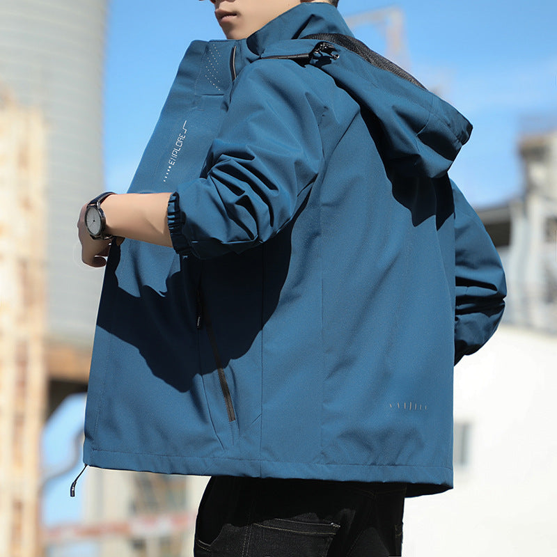 Color-Block Hooded Workwear Jacket – Men’s American Retro Spring & Autumn Coat