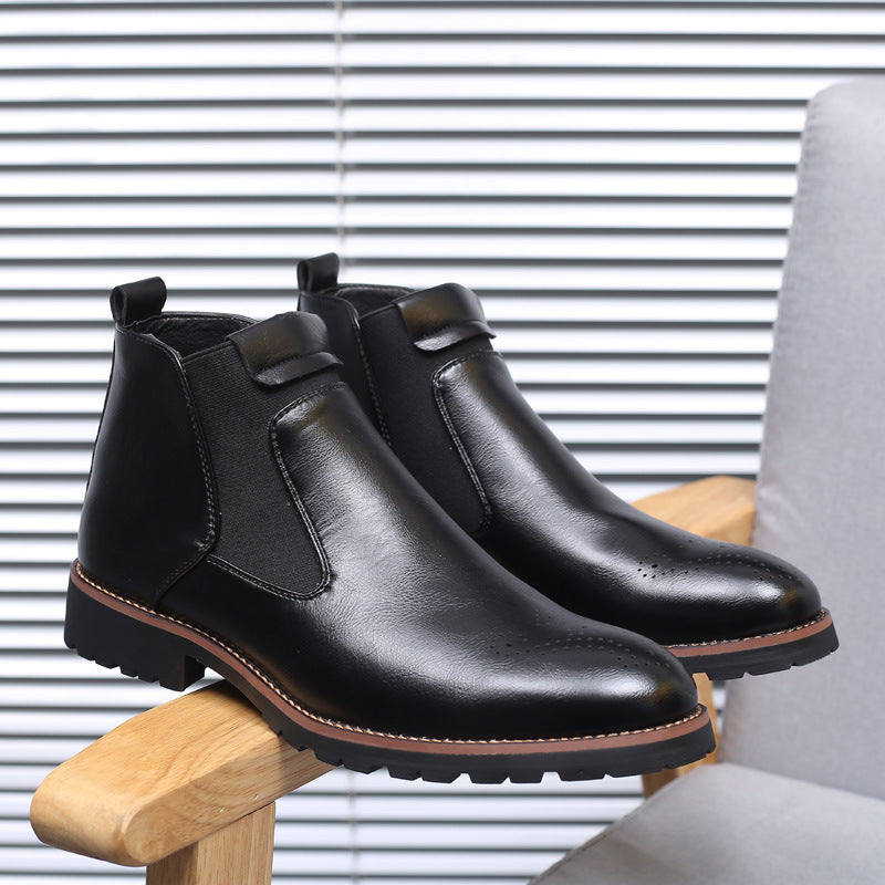 Men’s Slip-On Leather Boots – Chelsea Style, Plus Size
