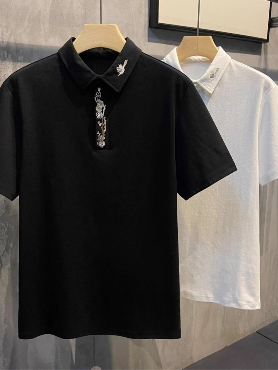 Chinese Style Plum Blossom Embroidepel Shired Lart Men Casual