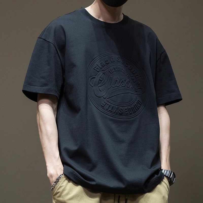 Black Oversize Heavy Cotton T-Shirt – Steel Print Trendy