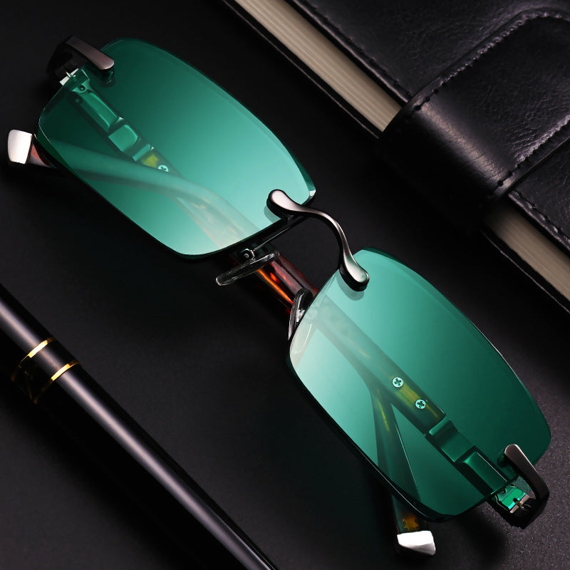 Frameless Crystal Sunglasses | Green Stone Finish