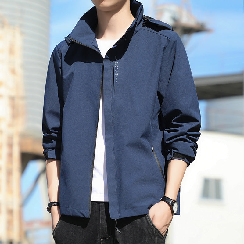 Unisex Waterproof Windbreaker – Detachable Hood Travel Sports Jacket