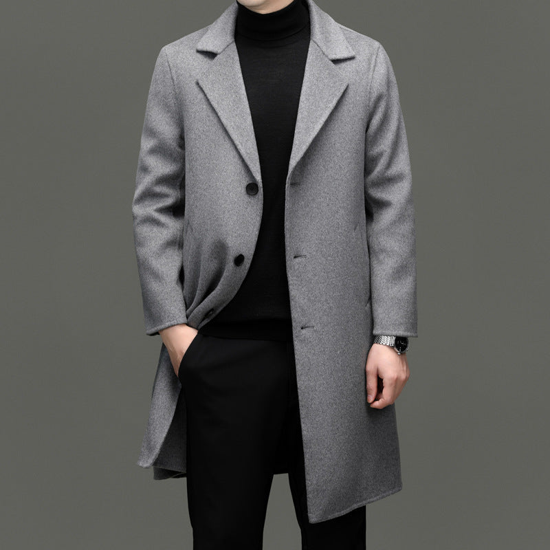 Men’s Mid-Length Wool Coat – Youth Business Single-Breasted Trench