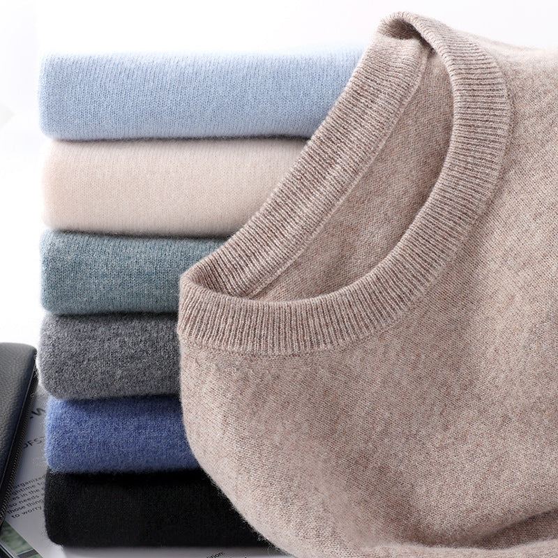 Men’s Pure Wool Cashmere Sweater – Round Neck Autumn Winter