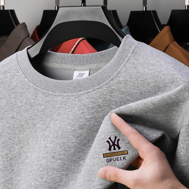 480g Heavy Cotton Fleece Lined Crewneck Sweater Men WinterAW