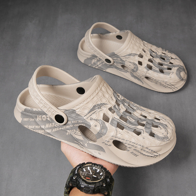 Trendy Men’s Cave Shoes EVA Hollow Beach Slippers with Thick Sole