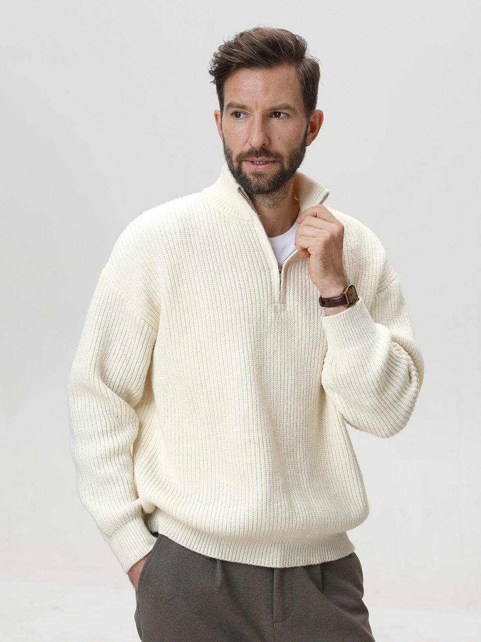 Half-Zip Stand-Up Collar Vertical Stripe Knit Jacket Men Fit