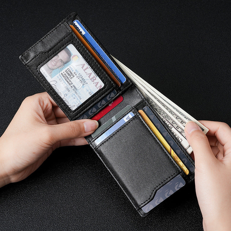 RFID Leather Wallet – Anti-Theft Contrast Cowhide Clip