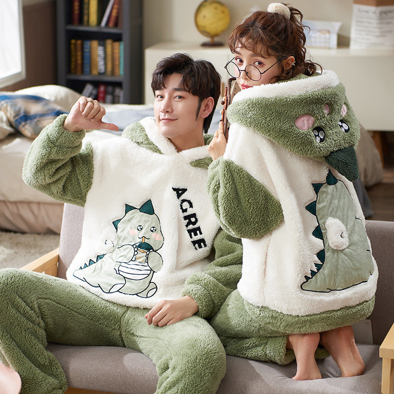 Lu Shi Couple Pajamas Thickened Coral Velvet Dinosaur Winter