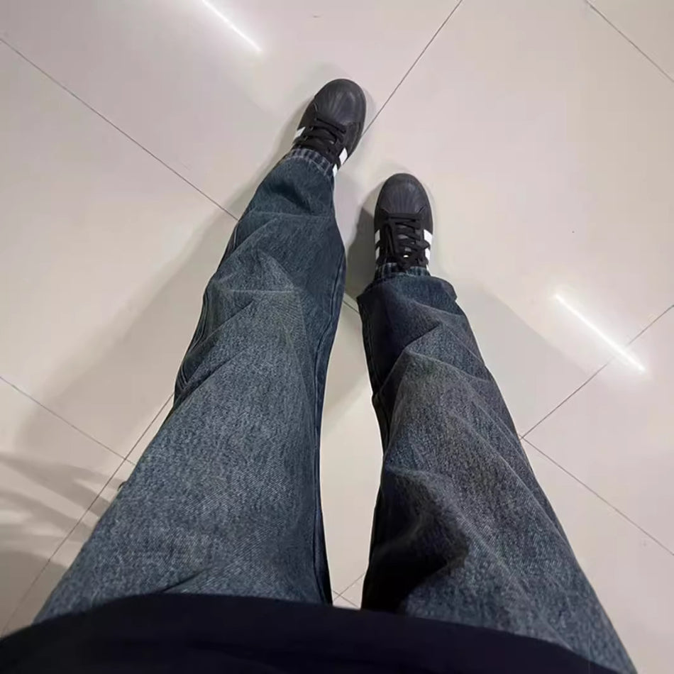 Men's Retro Casual Jeans – Wide-Leg, Sporty Street Style