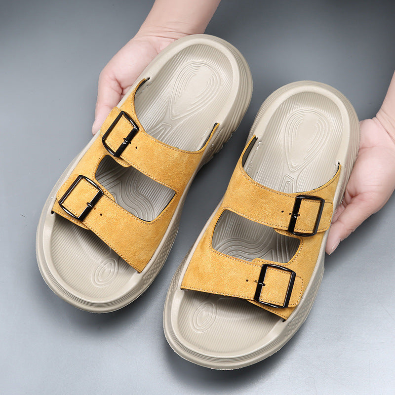 Men’s Leather Sandals | Genuine Leather, Thick Sole Slides