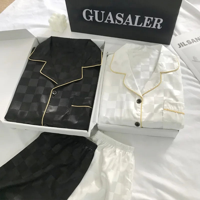 Ice Silk Men’s Pajamas – Comfortable Long Sleeve Homewear