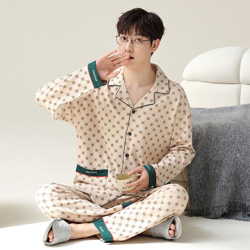 High-End Men’s Pajamas – Soft Cotton Knitted Cardigan Suit