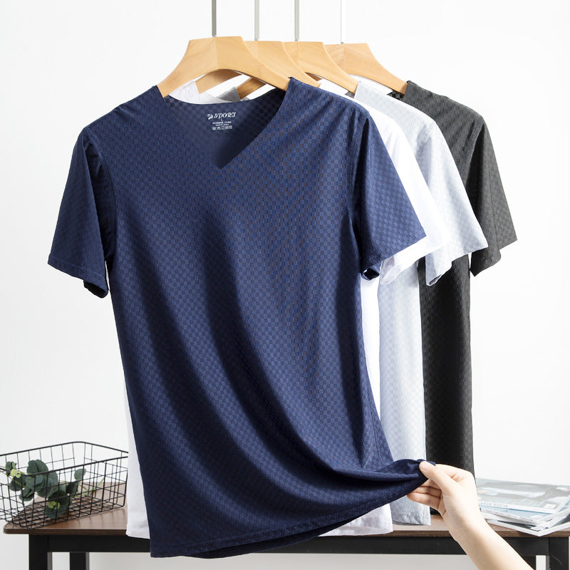 Men’s Ice Silk Quick-Dry V-Neck Sports T-Shirt Summer