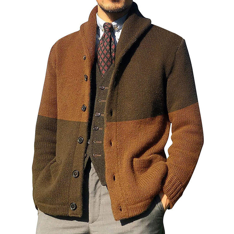 Men's Color-Blocked Cardigan – Casual Loose Knit Sweater