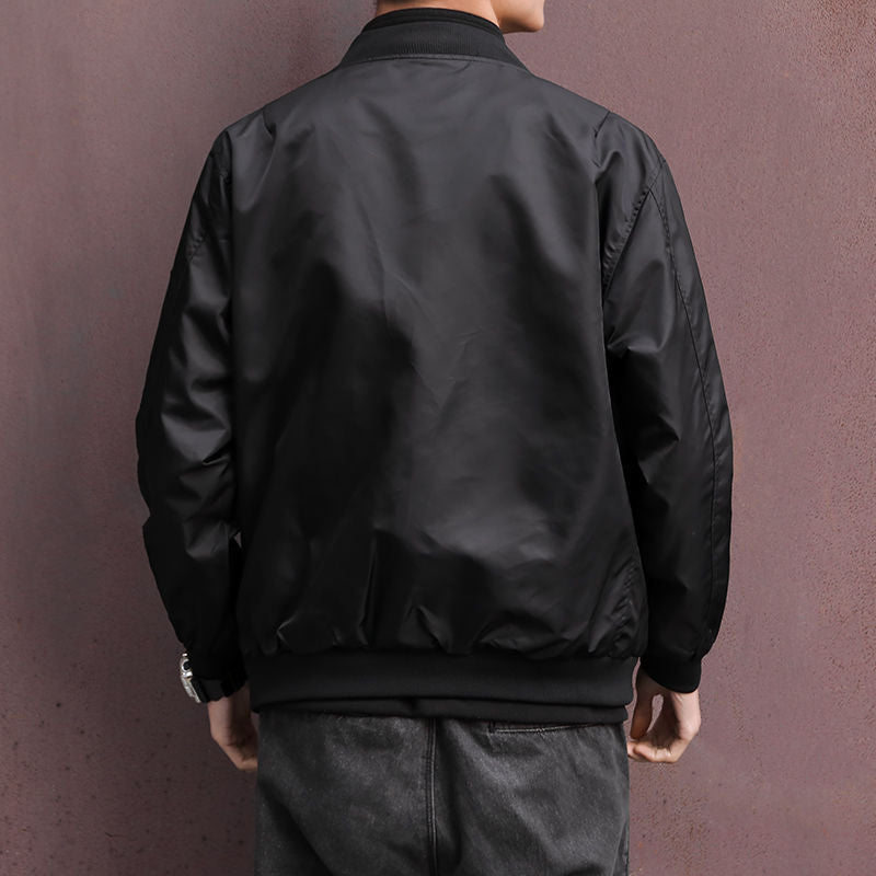 Men’s Thickened Black Bomber Jacket – Casual & Versatile