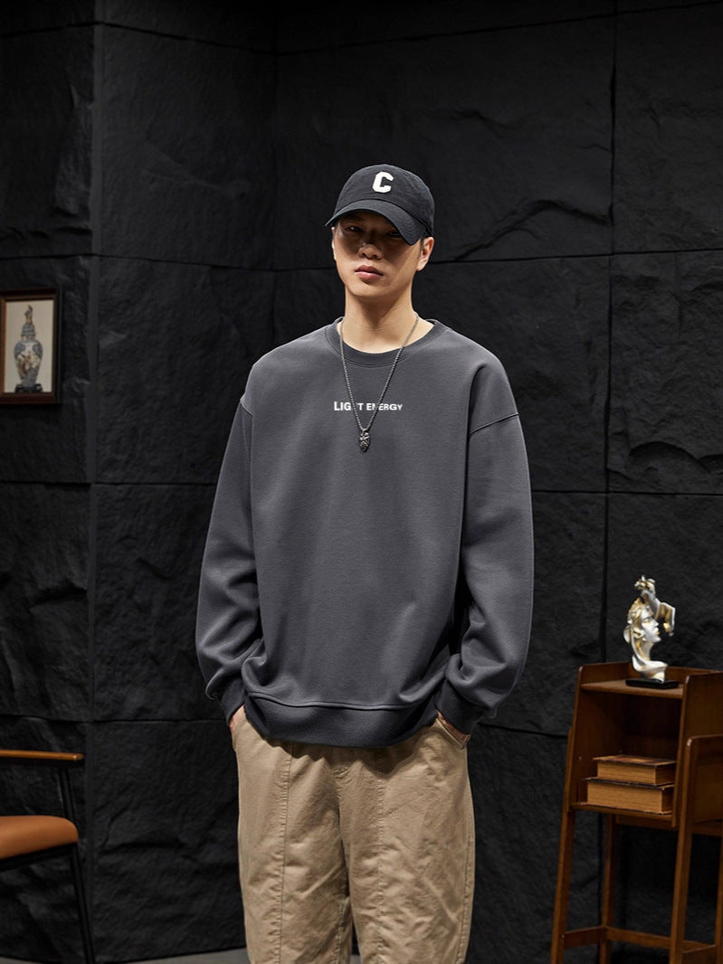 Heavyweight Fleece Crewneck Sweatshirt Men Loose Base Top