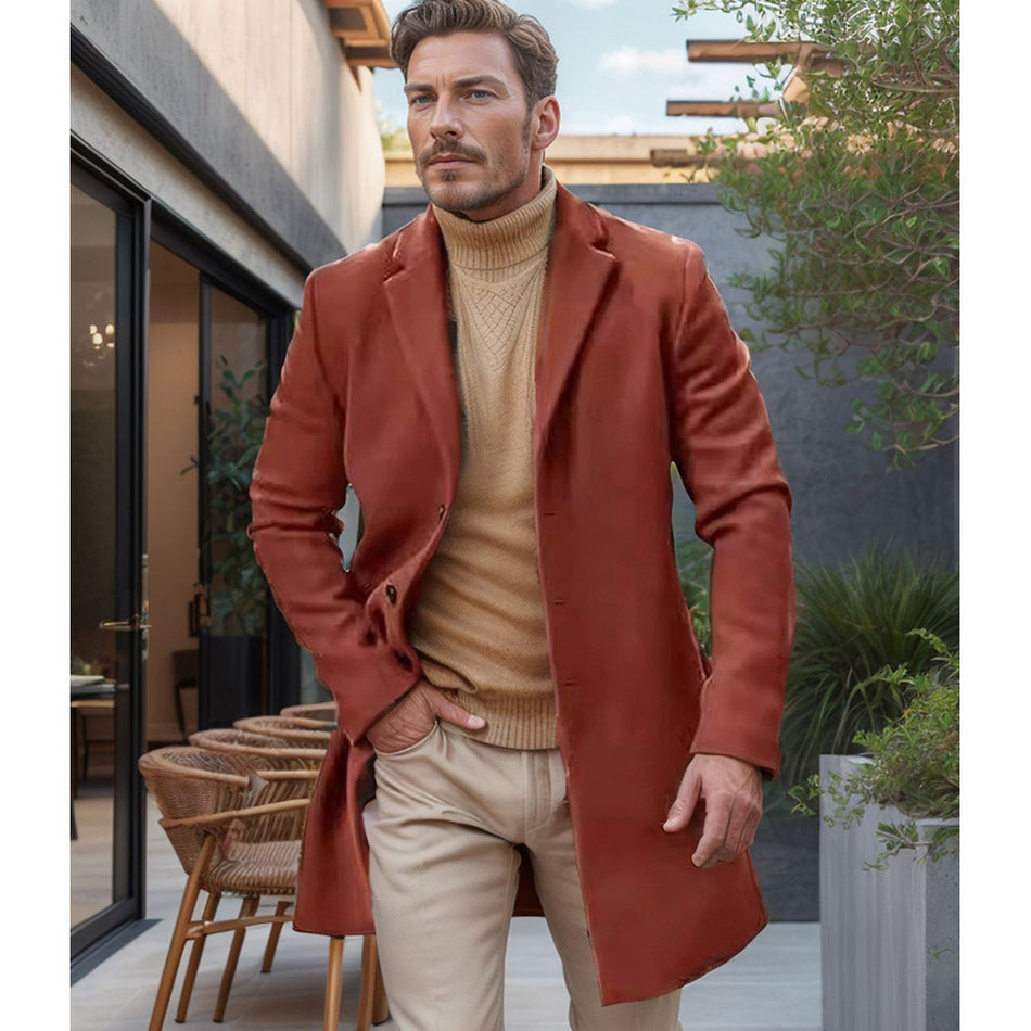 Men’s British Style Wool Coat – Mid-Length Autumn Winter Fashion