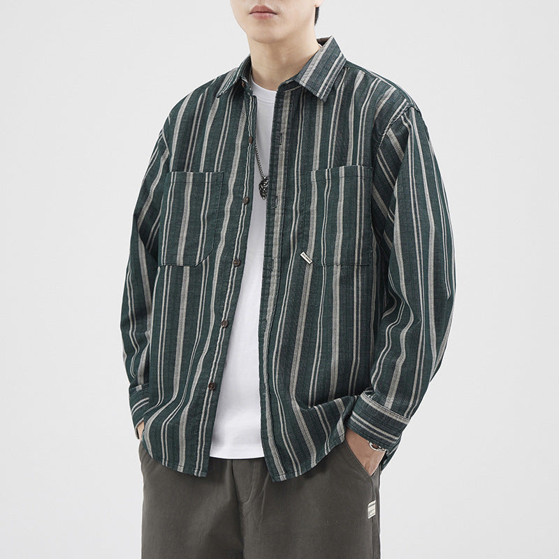 Retro Striped Shirt for Men | American Style Inner Jacket