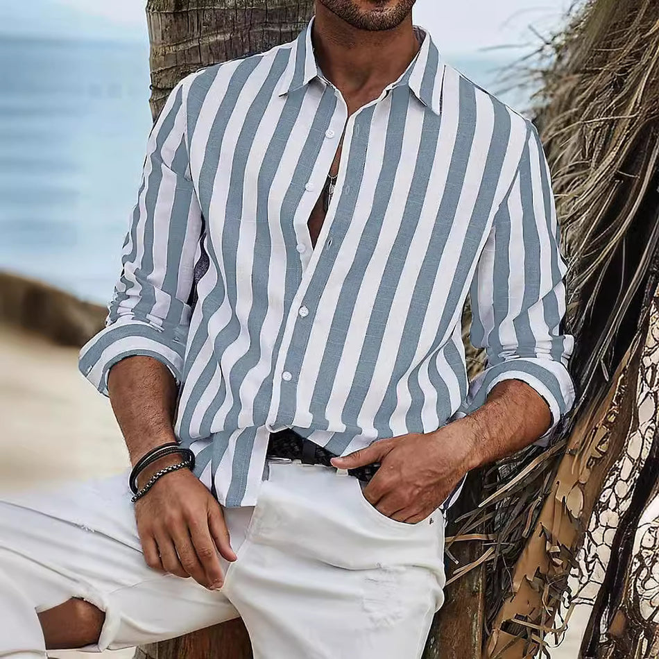Men’s Cotton Linen Stripe Shirt | Casual Spring Wear