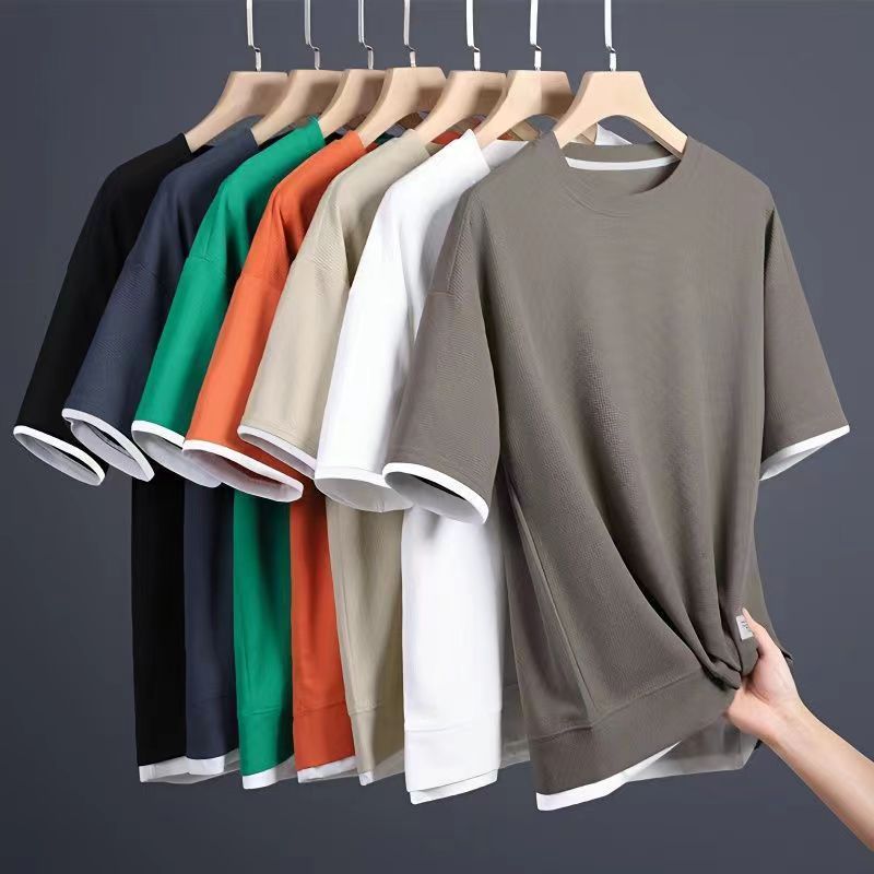 Waffle T-Shirt – Fake Two-Piece Summer Loose Fit for Men