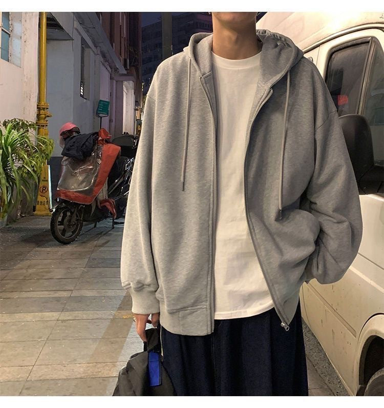 Men’s Grey Hooded Sweater Zipper Cardigan Spring Autumn