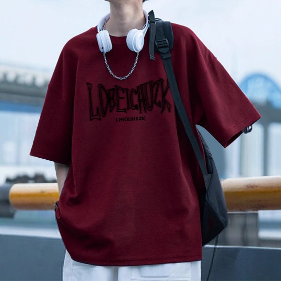 Men's Burgundy Heavy Cotton T-Shirt – 240g Loose Fit