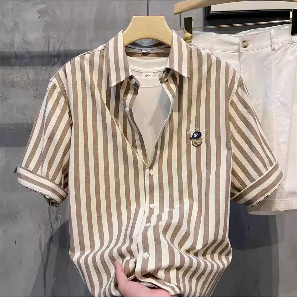 Men’s Korean-Style Striped Short-Sleeve Shirt 2024