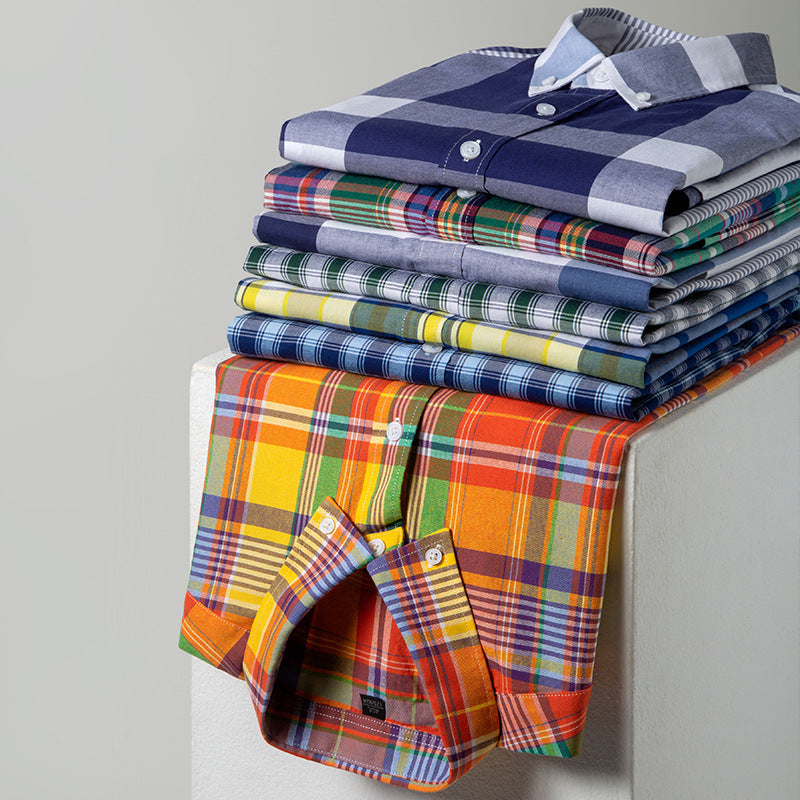 2025 Men’s Cotton Oxford Plaid Shirt – Business Casual