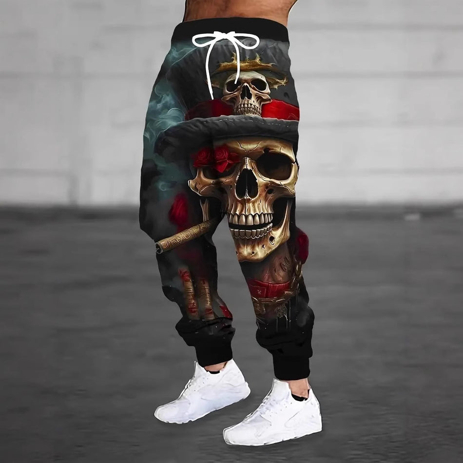Men’s Skull Print Jogger Pants Casual 2024 New