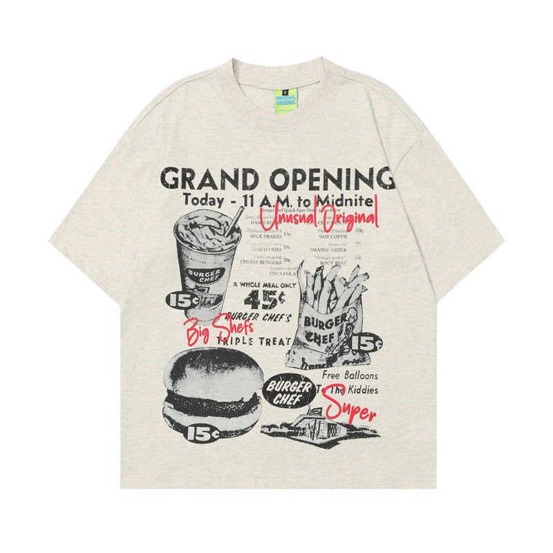 Retro Hamburger & Fries Print T-Shirt