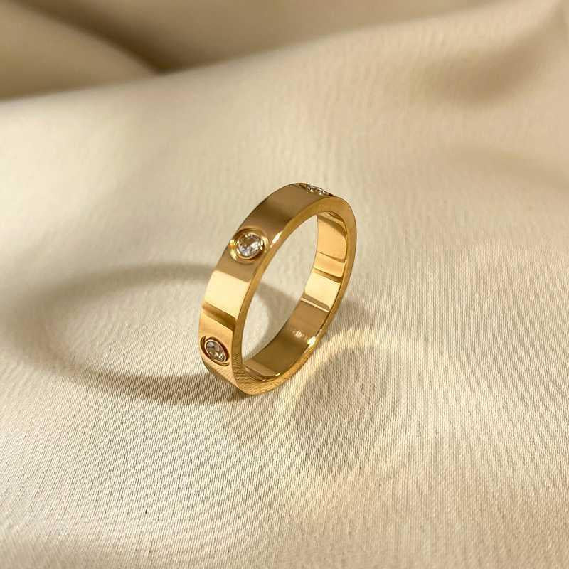 Korean-Style Titanium Steel Full Diamond Ring