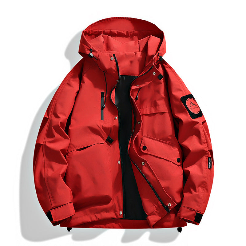 Men’s Color-Block Workwear Jacket – American Style Hooded Casual Jacket for Spring & Autumn