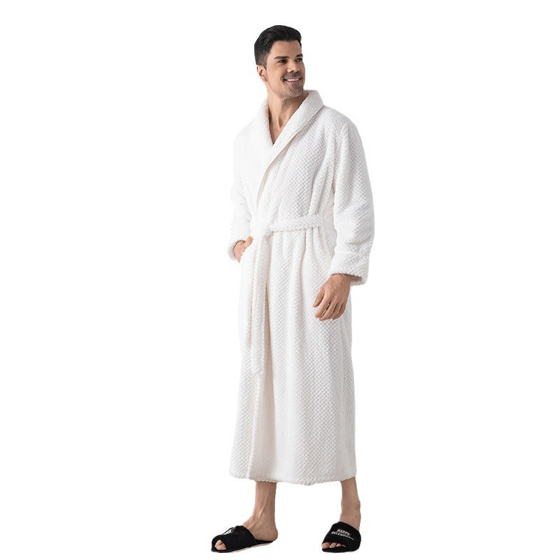 Men’s Fleece-Lined Thick Bathrobe – Warm Autumn Winter Robe