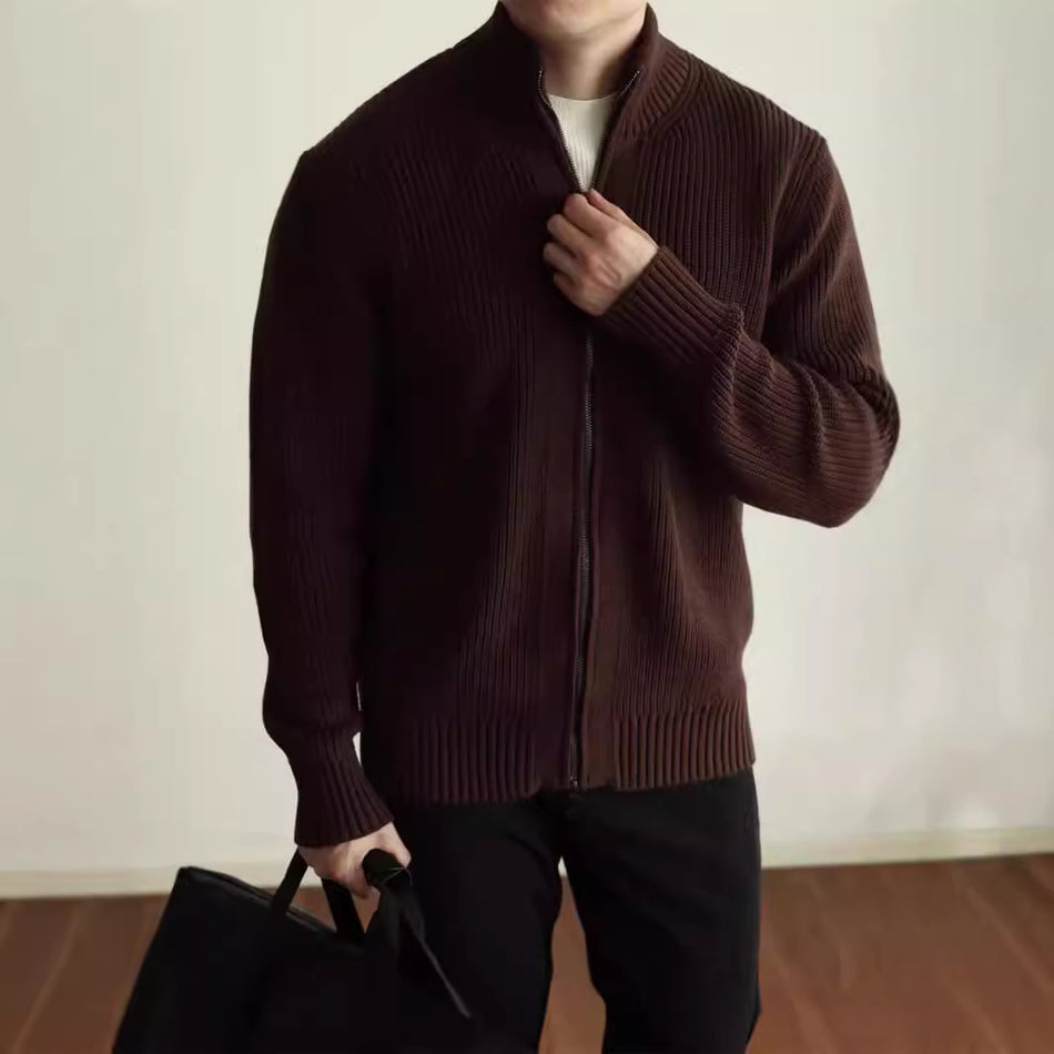 Men's Heavy Double-Zip Sweater – Autumn Winter Thick Coat