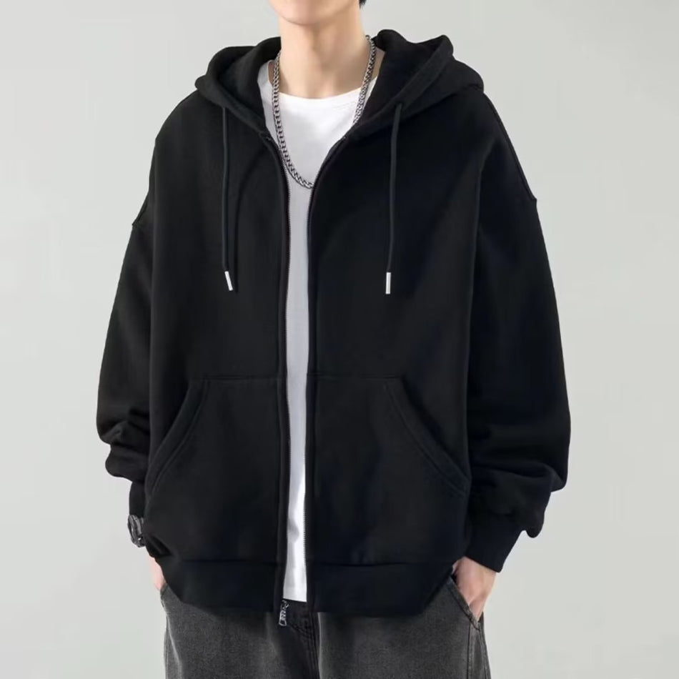 Men’s Autumn Fleece-Lined Hoodie Cardigan Zipper Coat