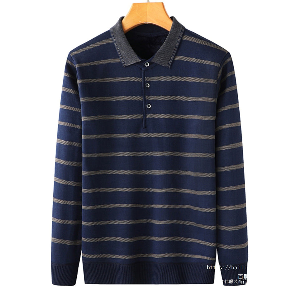 Middle-Aged Men’s Long-Sleeve Turn-Down Collar Top