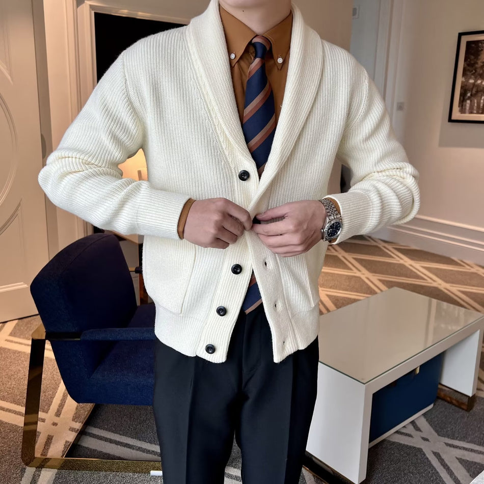 V-Neck Cardigan Men's British Retro Knit Solid Color Jacket