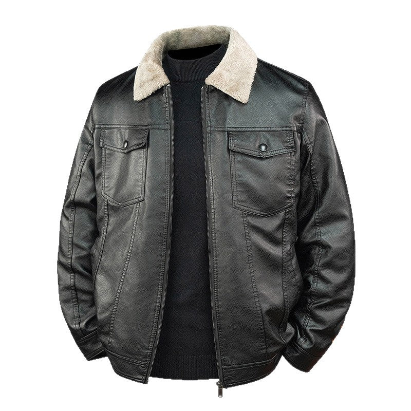 Men’s PU Leather Jacket – Warm Windproof Motorcycle Coat