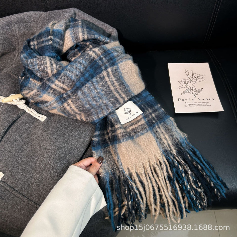 Autumn/Winter Maillard Plaid Scarf – Thick Mohair Unisex Shawl