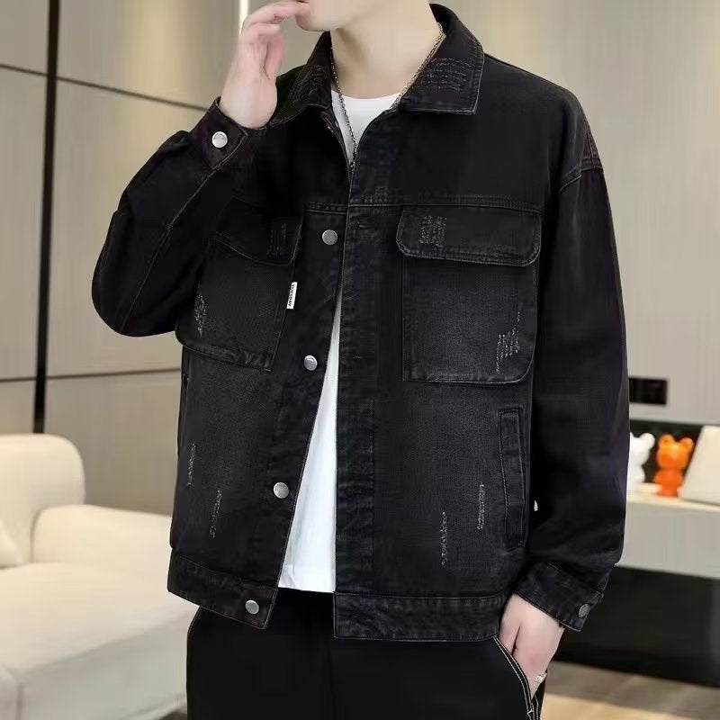 Men's Loose Fit Denim Jacket Hong Kong Style