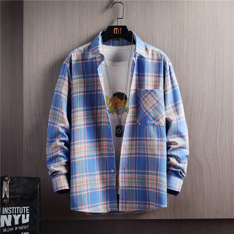 Men’s Contrast Plaid Spring Shirt – Casual & Fashionable