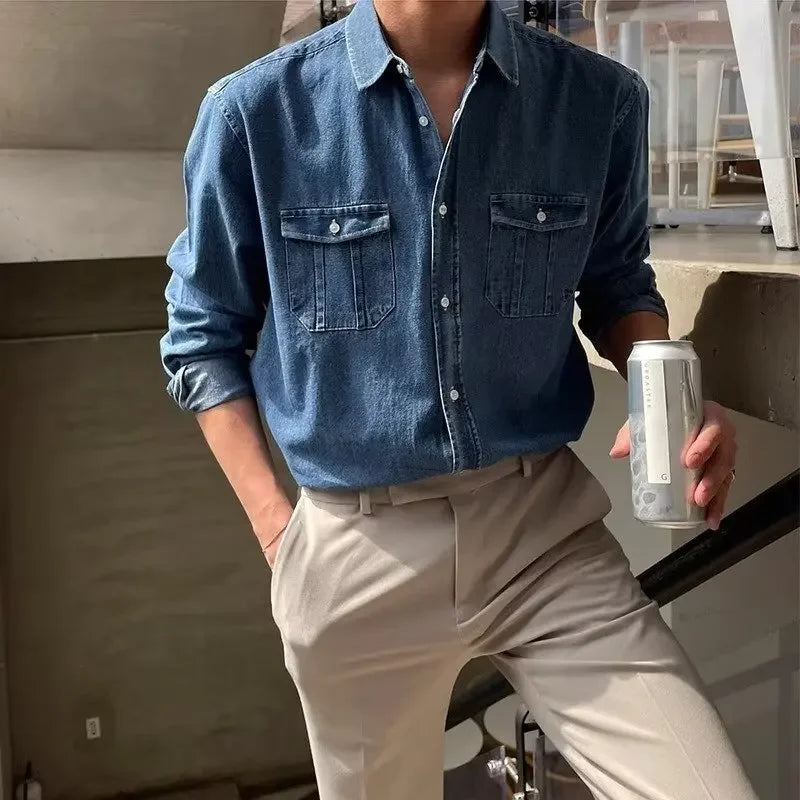 MR.CYC Men’s Distressed Denim Shirt | Loose K-Style Fit
