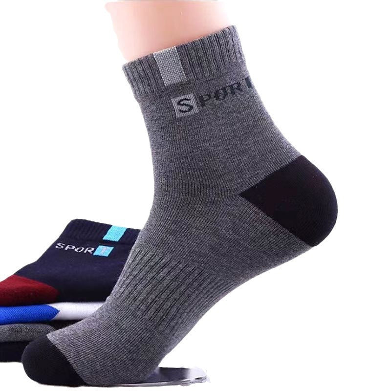 (Pack of 5)-Men's Mid-Calf Cotton Socks – Breathable Summer Sports