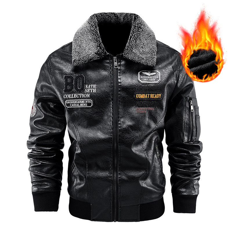 Men’s Fleece-Lined PU Leather Biker Jacket