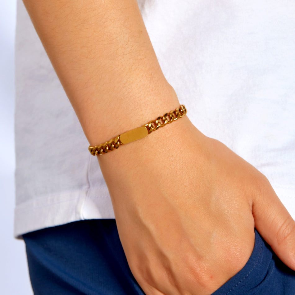 Engraved Stainless Steel Bracelet – Hip-Hop Style for Men